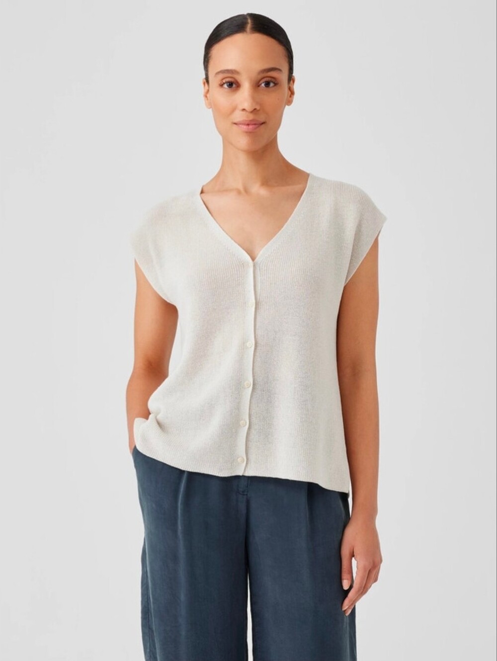NWOT Eileen Fisher Peruvian Organic Cotton Crepe Vest7 Size L